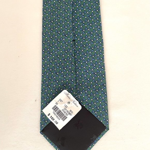 BROOKS BROTHERS - Green with blue/white links Silk Tie - Picture 4 of 5